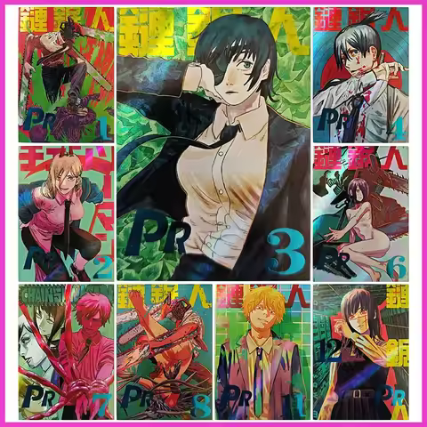 Anime Chainsaw Man Rare PR Refraction Collectible Cards Denji Power Hayakawa Aki Reze Yoru Toys for 