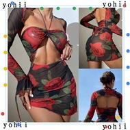 YOHII Woman Swimsuit, One-piece Sexy Swimwear, 2024 Padded Bra Rose Print V-neck Bikini Set Woman Beach Wear