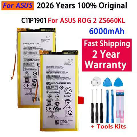 High Capacity 6000mAh C11P1901 ZS660KL I001DB Phone Battery For ASUS ROG 2 Game Phone Batterie +Tool