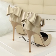 5196-1 Giày Cao Gót BIGTREE Phiên Bản Hàn Quốc Lụa Satin Nơ Gót - Hàng Chính Hãng