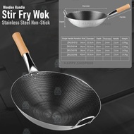 34/36/38/40CM Stainless Steel Wok  Nonstick Stir Fry Pan Honeycomb Coating Wooden Handle stir fry wo