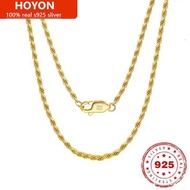 HOYON สร้อยคอเงินสเตอร์ลิงสีทอง18K S925แท้สำหรับผู้ชายผู้หญิงมีปกคอสาบโซ่ห้อยกระเป๋า16-24นิ้วของขวัญ