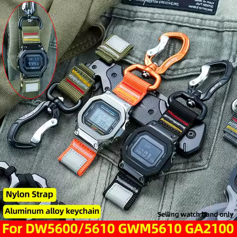 New Upgrade Outdoors Aluminum alloy keychain Nylon watch Strap For Casio DW5600 GWM5610 GA2100 GWM56