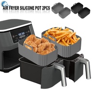 2Pcs Air Fryer Silicone Pot with Handle Reusable Silicone Air Fryer Basket Heat Resistant Air Fryer Basket Food Grade Rectangular Air Fryer Basket Oven Air Fryer Silicone Pot