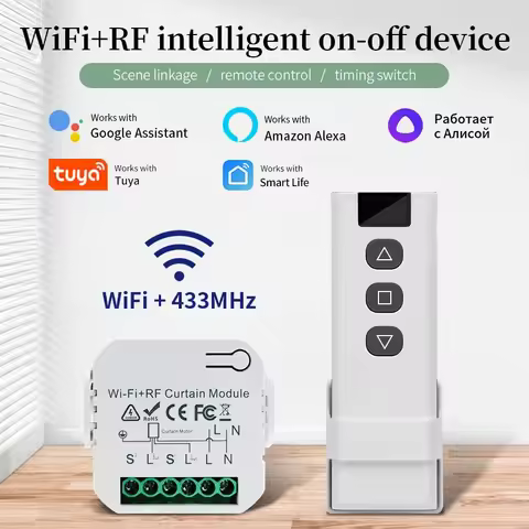 Tuya Wifi Smart Switch with RF 433MHz Remote for Curtain Shutters Roller Blinds Projector Screen Win