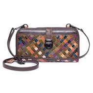 Wanita Tenun Patchwork Vintage Kulit Asli Panjang Dompet