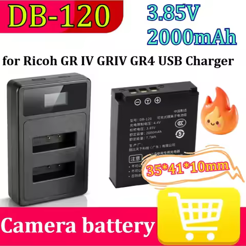 3.85V 2000mAh DB-120 Rechargeable Battery with USB-C Port for Ricoh GR IV GRIV GR4 USB Charger for G