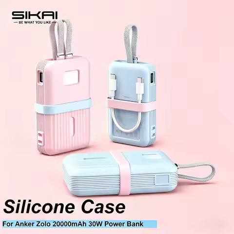 SIKAI Silicone Case For ANKER 20000mAh PowerBank PD 30W/35W Type C Fast Charge With Cable Anti-Drop 