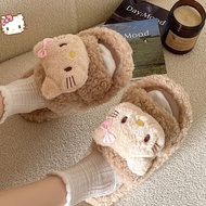 New cute cartoon kitten style trendy versatile furry slippers for autumn, fashionable and youthful c