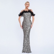 Customizable Light Luxury Handmade Sequin Chiffon Long Evening Skirt