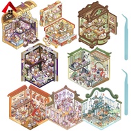 8Pcs DIY 3D House Stickers Set Reusable 3D Cartoon Scene Stickers Funny Mini Room Scene Sticker SHOP