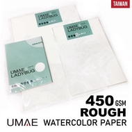 UMAE 450gsm Watercolor paper SHEETS Taiwan- ROUGH,100% cotton, acid-free,16K, 8K or 4K (choose size)
