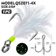 PROBEROS 5pcs 4× Treble Hook 3/0# 4/0# 5/0# Barbed Feather Fishing Hook Cast Jig Assist Hook Heavy D