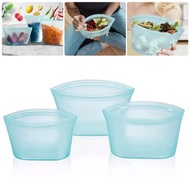 **包郵** 藍色 三件套環保可企立矽膠袋 拉鍊自封袋 冰箱保鮮袋 密封袋 便攜保鮮碗 HK1270