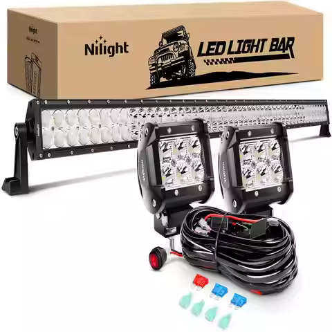 Nilight - ZH023 52Inch Spot Flood Combo Led Light Bar 2PCS 4Inch 18W Spot LED Fog Lights With Off Ro