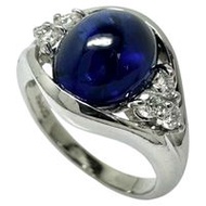 Size 10 Cabochon Sapphire 4.11ct Diamond 0.23ct Total Ring in Pt900 Platinum, 7.2g