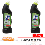 Combo 2 chai nước tẩy bồn cầu VIM Zero đậm đặc hương chanh 750ml Tặng 1 bông tắm màu ngẫu nhiên