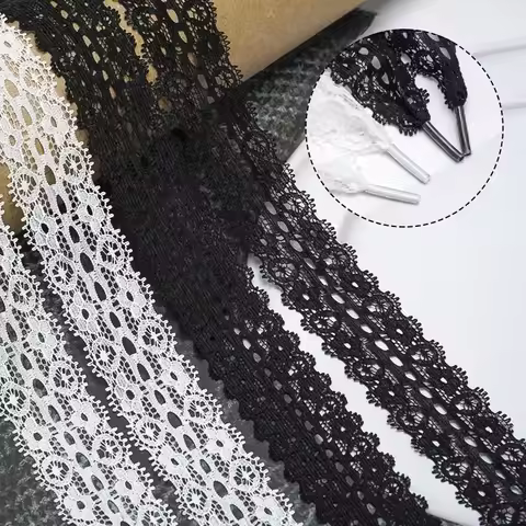 1Pair 3CM Width Lace Shoelaces 80CM/100CM/120CM Length Leisure Shoes Woman Shoe Laces Fashion Black 