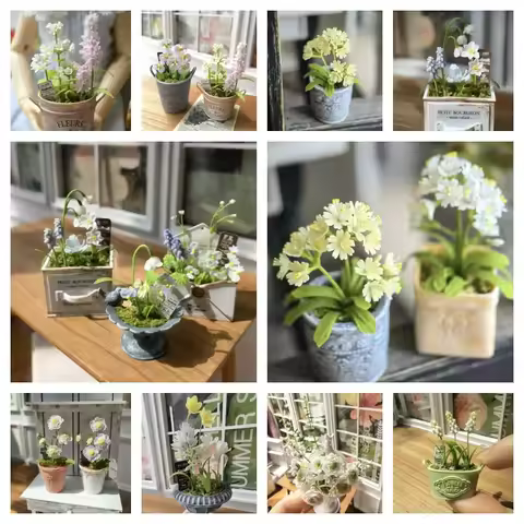 DollHouse Miniature Flowers Clay Pansy Hyacinth Narcissi Pot Simulation Green Plant Bjd Dolls Mini G