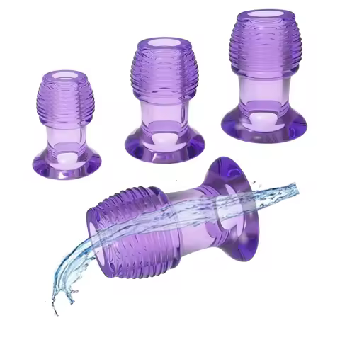 Hollow Anal Plug Tunnel, Ribbed Open Butt Plug with Flared Base for Enema Cleaning Anal Training Str