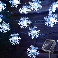 日本熱銷 - 正白色- 聖誕太陽能雪花LED燈串 LED太陽能雪花燈串 室外防水 庭院裝飾 聖誕樹 節日 閃爍 彩燈 戶外 防雨燈串 落雪