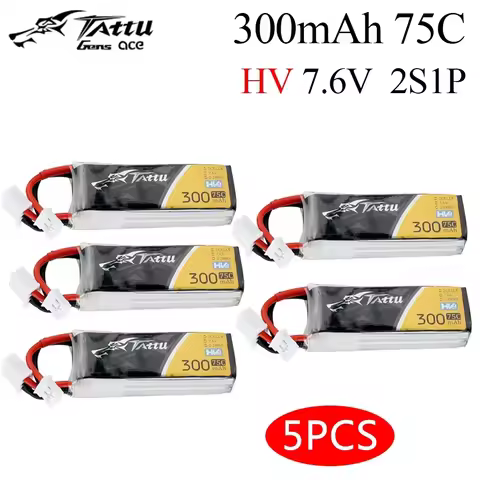 5pcs TATTU Lipo Battery 300mAh 7.6V 75C 2S with PH2.0 Plug Connector for RC FPV Racing Drone Quadcop