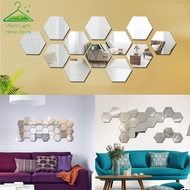 [Sell at a Loss] 3D Mirror Wall Stickers Acrylic Self Adhesive Hexagon Mosaic Tiles Decal Bedroom Room Home DIY Decoration Wall Sticker
