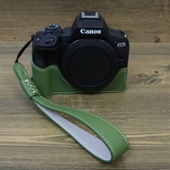 เคส R50ครึ่งตัวหนังแท้ทำมือกระเป๋าใส่กล้องถ่ายรูปแท้สำหรับ Canon Eos รุ่นเปิดด้านล่าง R50 + สายคล้องมือ