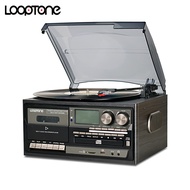 LoopTone Bluetooth 3 Speed  Vinyl Record Player Vintage Turntable CD&Cassette Player Speaker AM/FM R