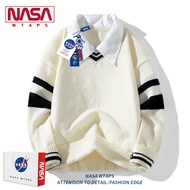 เสื้อสเวตเตอร์ถักคอตั้งแขนยาวทรงหลวมสำหรับผู้ชาย NASA WTAPS สีสันสดใส ฤดูใบไม้ร่วง/ฤดูหนาว เสื้อชั้น