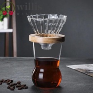 WILLIS Glass Coffee Pot, Wood Stand Stripes Coffee Dripper, Exquisite Heat-resistant Coffee Filter Coffee Funnel Hand Drip Kettle Office