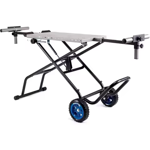 EVOLUTION MCSSTAND | Mitering Chop Saw Stand with Powerlift Assist Compatible S14MCS, S355MCS, S355C