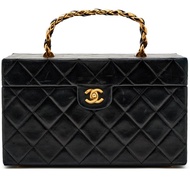 Chanel Black Quilted Lambskin Large Beauty Train Case Vanity Box Bag Gold Hardware, 1991-1994