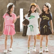 Girls Suit Summer Children's Sports Letter Short Sleeve Skort  Middle and Big Children's Parent-Child Clothing Korean Style Children's Clothing