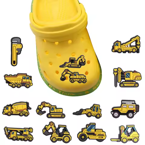 14Pcs/set Engineering Vehicle Jeep Shoe Charms for DIY Bracelet Wristband shoes Accessories Kid's Wo