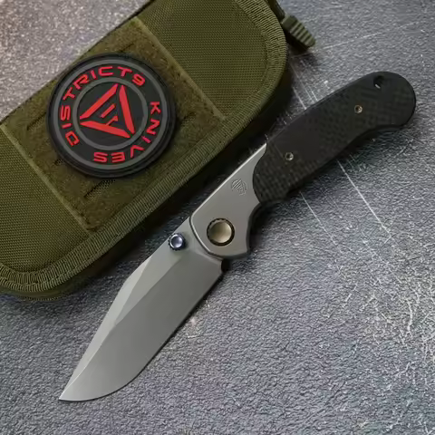 DISTRICT 9 Venator Folding Knife M390 Blade Titanium Carbon Fiber Handle Camping Hunting Outdoor Sur