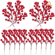 Artificial Red Berry Stems for Christmas Tree Decorations/ Simulation Red Berry Branches DIY Xmas Wreath Gift Wrapping Accessories Home Decor