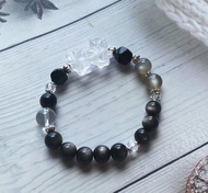 白水晶 銀曜石黑曜石 黑骨幹||避邪防小人 健康 淨化 水晶手鍊