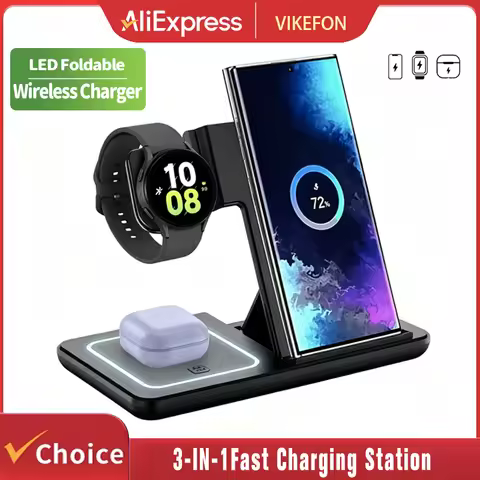 3 in 1 Wireless Charger Desk Stand For Samsung S24 S23 Galaxy Watch 2-8 Active 1 2 Buds Pro Earphone