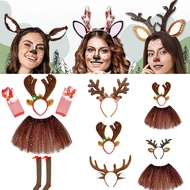 4pcs/Set Deer Costume Adult Tutu Skirt with Reindeer Ears Headband Halloween Christmas Fancy Dress O