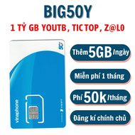 (FREE 1 THÁNG) SIM 4G Vinaphone BIG50Y Xem Video Y0utubi Tictoc Miễn Phí Tặng Thêm 150GB/Tháng Data