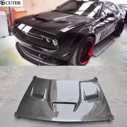 for Challenger Hellcat Style Carbon Fiber Frp Engine Hood Bonnet for Dodge Challenger Car Body Kit 1
