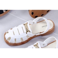 Sandal Selop Karet Wanita Alina Motif Strap Jaring Ujung Tertutup 062-2