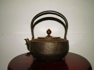 日本茶道具 京都鐵壺 肩衝型 班紫銅蓋 茶壺 鐵壺  (二手 手冊在)