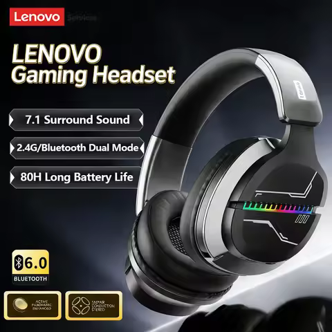 Lenovo Gaming Wireless Headphone Over-Ear Headphones Bluetooth 6.0 50mm Driver 2.4G/Wireless/Cable R