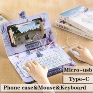 keyboard wireless keyboard wireless keyboard and mouse keyboard and mouse set Portable Type-C/Micro-Usb Wired Keyboard Mouse Set with Leather Cove for Mobile Phones Tablet Online