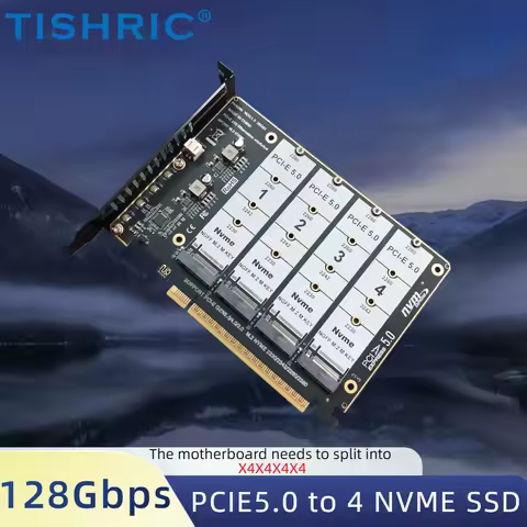 TISHRIC M.2 NVME SSD To PCIE 5.0 4.0 3.0 16X Expansion Card M.2 SSD GEN5 GEN4 4 Port M2 M Key Adapte