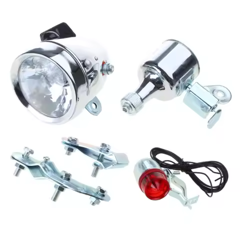 Vintage Bicycle Motorized Bike Friction 12V 6W Generator Headlight Tail Light Kit Head Lamp Friction