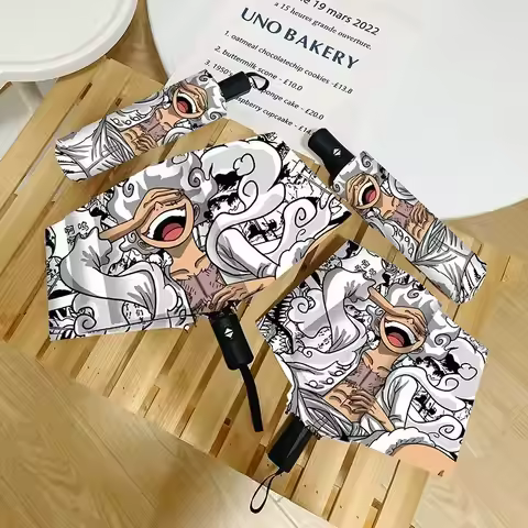 Japanese Anime One Piece Nika Luffy Umbrella Automatic Three Fold Umbrella Cartoon Portable UV Sunsc