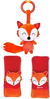 Diono Baby Fox Character Car Seat Straps & Toy, Shoulder Pads for Baby, Infant, Toddler, 2 Pack Soft
